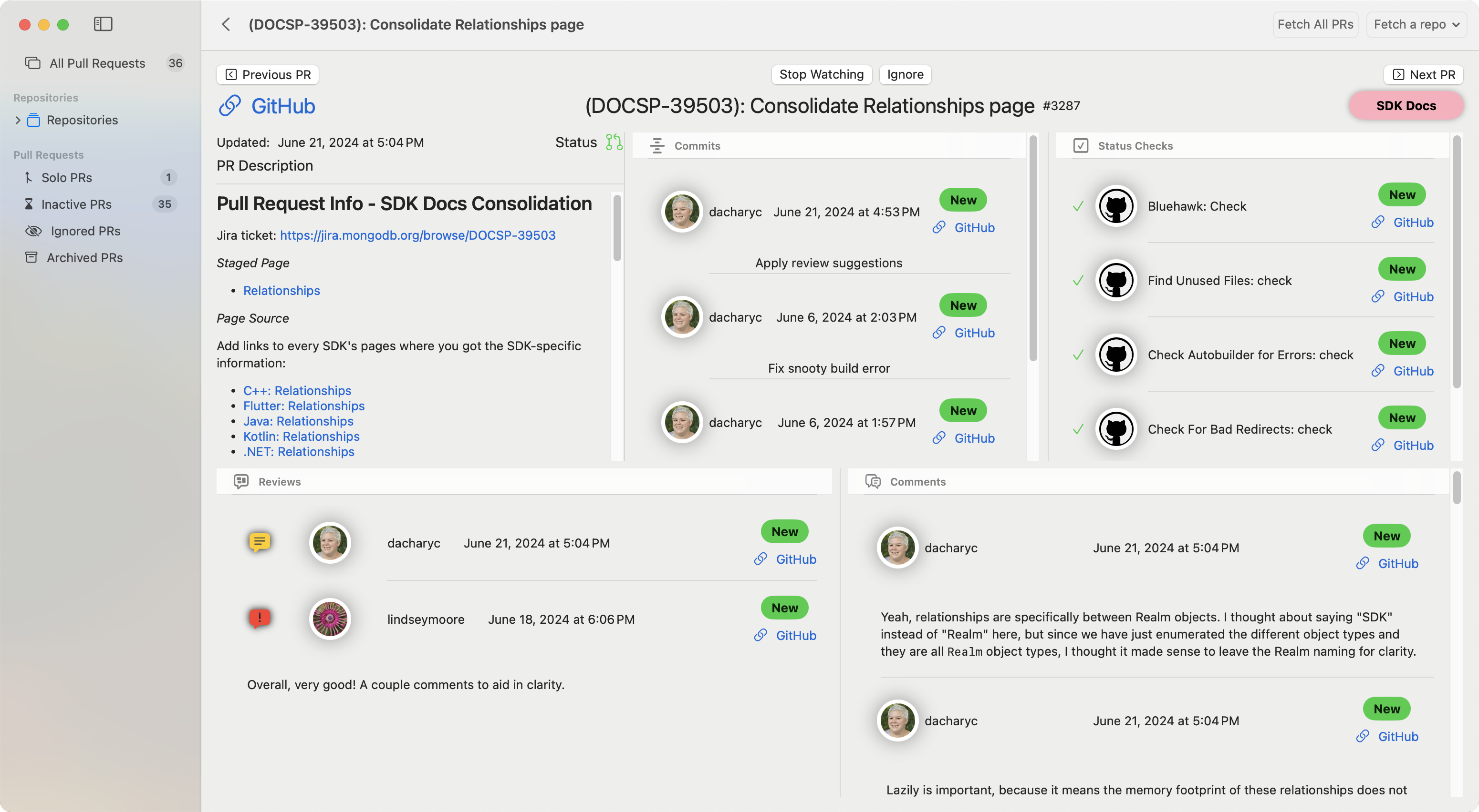 Screenshot showing the PR Details view